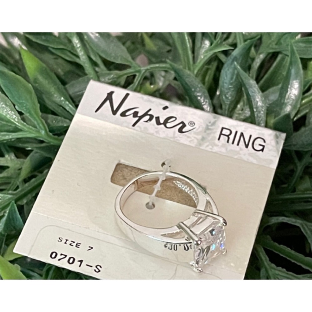 ✨NWT Napier New Old Stock Silver 3 Carat CZ Princess Cut Wedding Engagement Ring